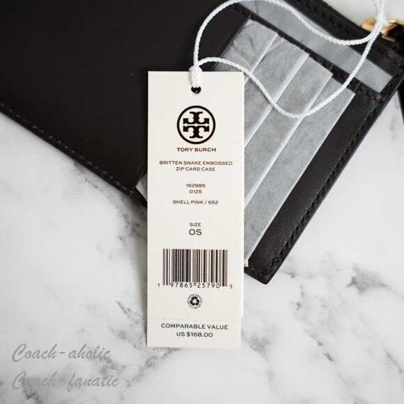 NWT Tory Burch Britten Snake Embossed Leather Zip Card Case Wallet in Shell/Pink - Picture 5 of 6